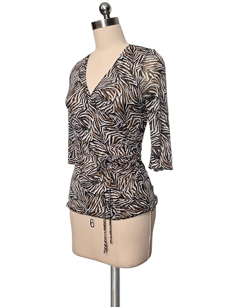 Dvf Diane Von Furstenberg 100% Silk Printed Mesh Stretch Wrap Top S Vintage Y2k